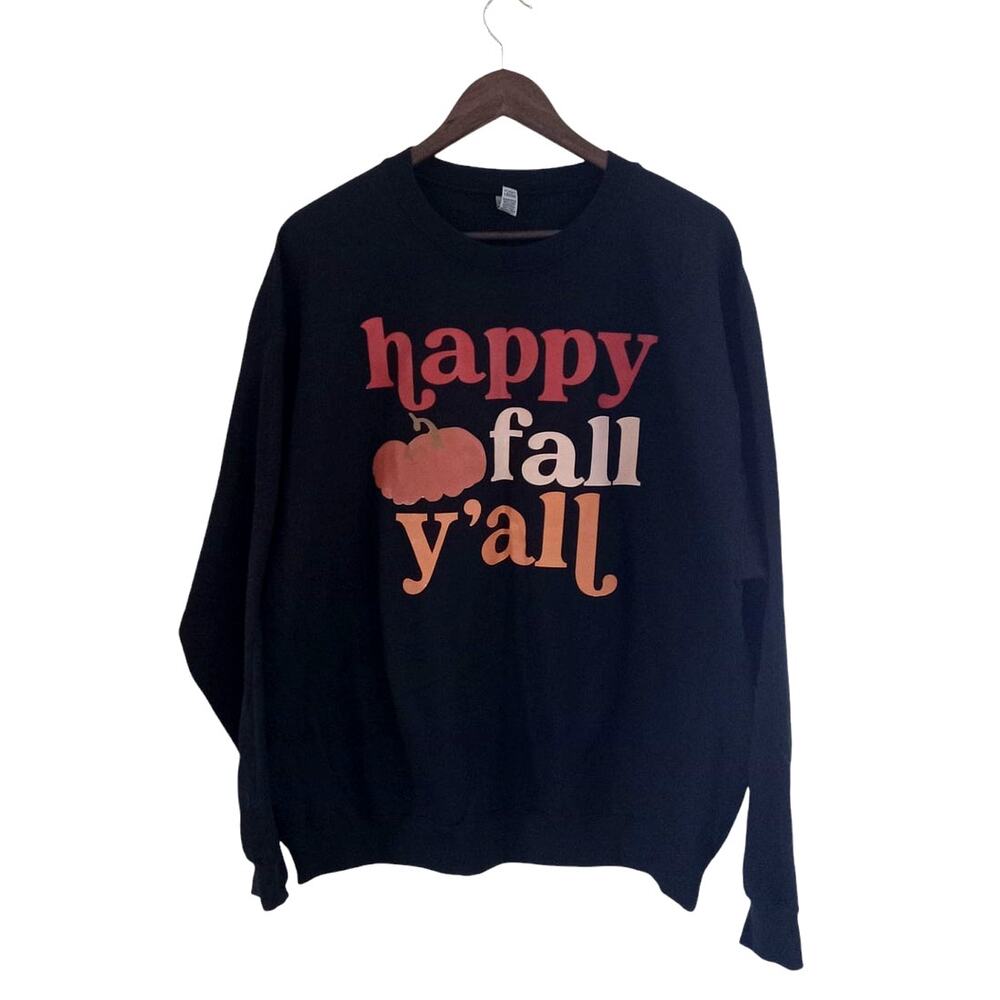Happy Fall Y'all Gildan Unisex Black Graphic Fleece Lined Sweatshirt Size XL